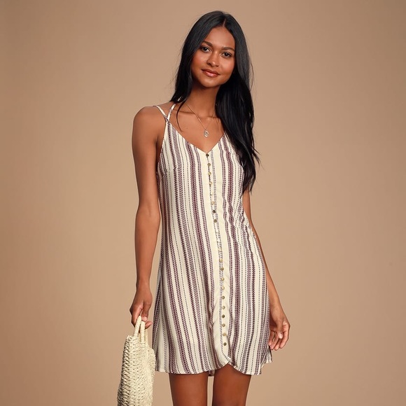 Lulus Dresses & Skirts - Lulu’s Plum and Cream Striped Shift Dress Size S